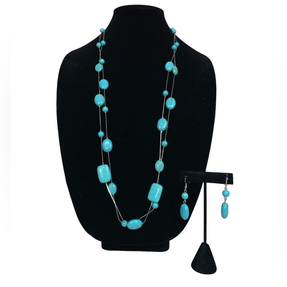 Turquoise Double Strand Necklace and Earrings Set NEW!
